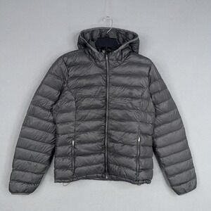 Parklife Jacket Womens Large Gray Hooded Down Puffer Lightweight Zip Aritzia